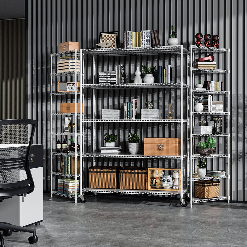 5 Tier 6000lbs Heavy Duty Adjustable Storage Rack Metal Shelf Wire Shelving Unit with Wheels & Shelf Liners - 82" H x 48" L x 24" D - White