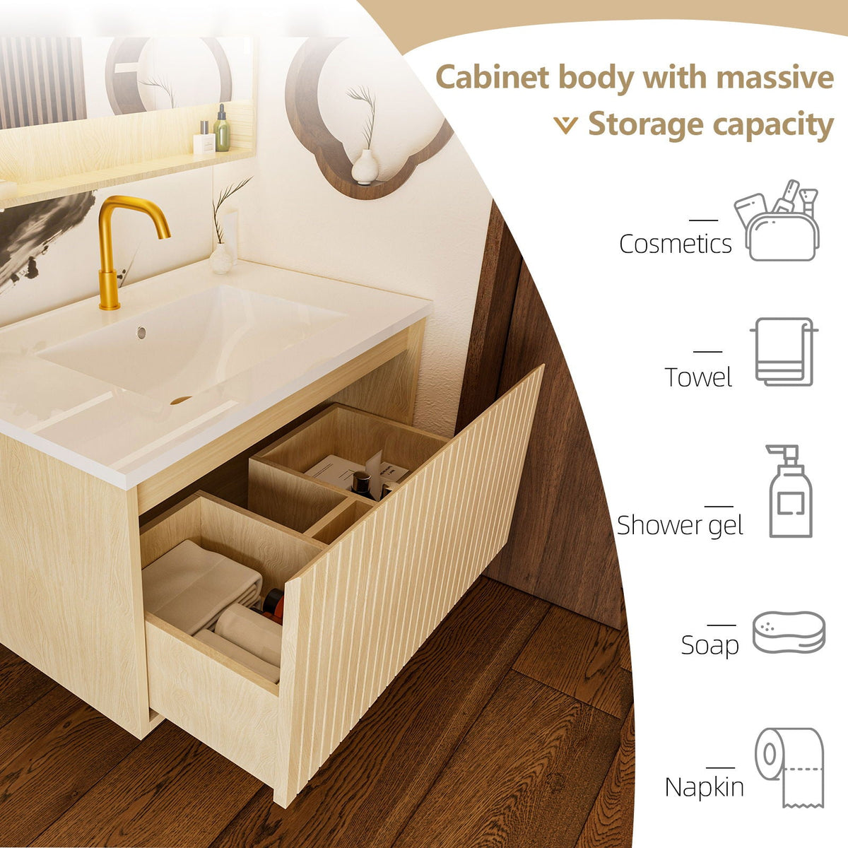 Wall Mounted Floating Bathroom Vanity With Sink And Drawers, photo 32 of 40