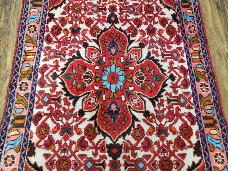 3' 2' X 5' 1" Handmade Floral Wool Rug Red Beige /Ivory