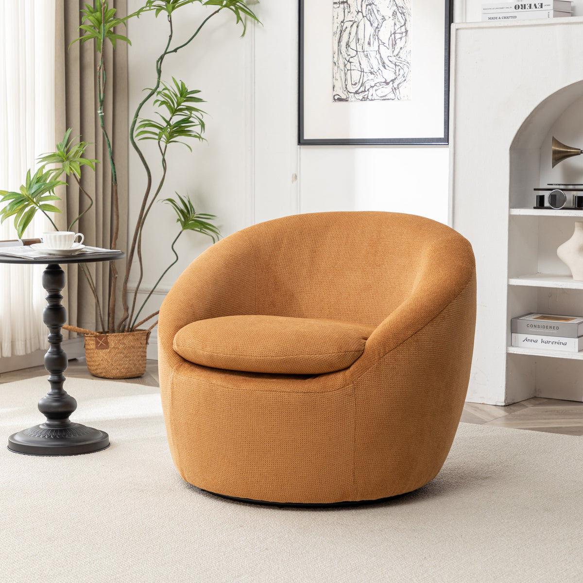 Winnie Modern Teddy Fabric Barrel Chair - 360° Swivel, photo 2 of 10