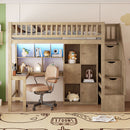 Loft Bed With Built In L Shaped Desk, LED Lights, Storage Shelves, Cabinets, And Staircase by Unique Piece Furniture