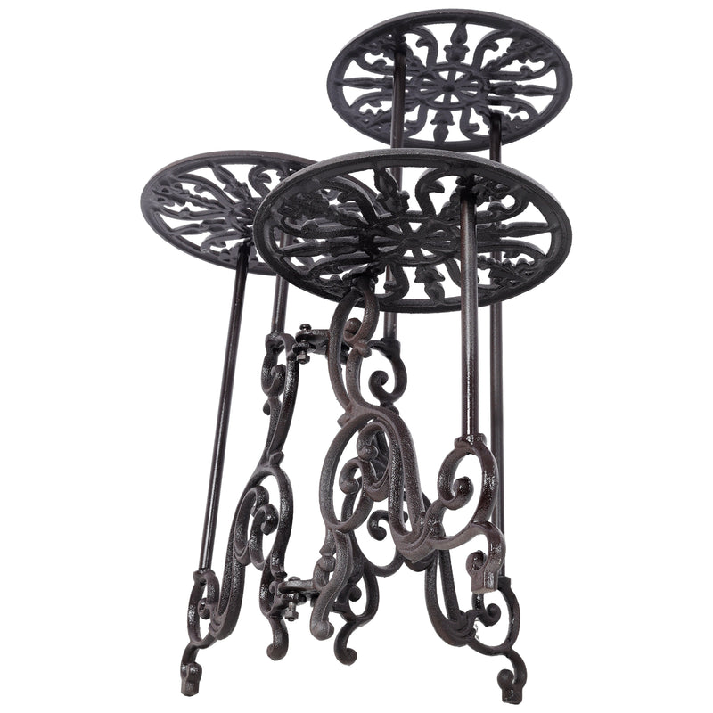 3-Tier Cast Iron Plant Stand, Vintage Scrollwork, Black, photo 3 of 9