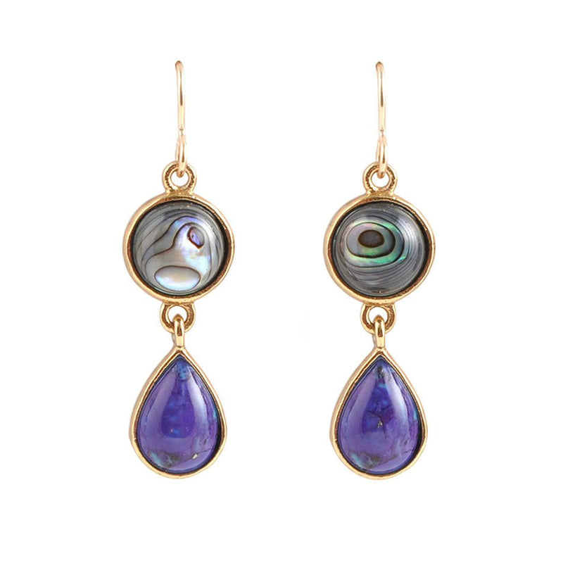 Abalone and Purple Turquoise Golden Drop Earrings