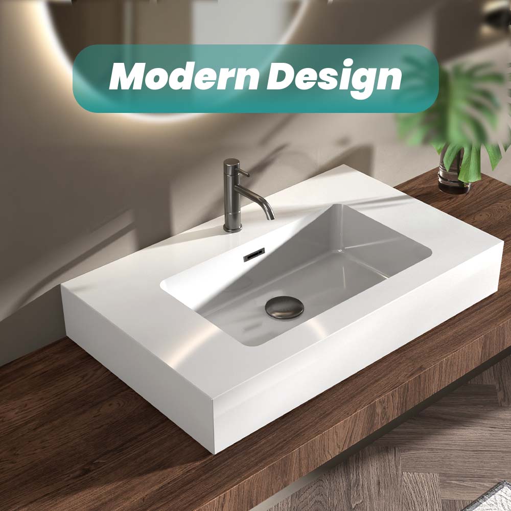 Integrated Solid Surface Basin, 30-Inch, Glossy White, photo 2 of 10