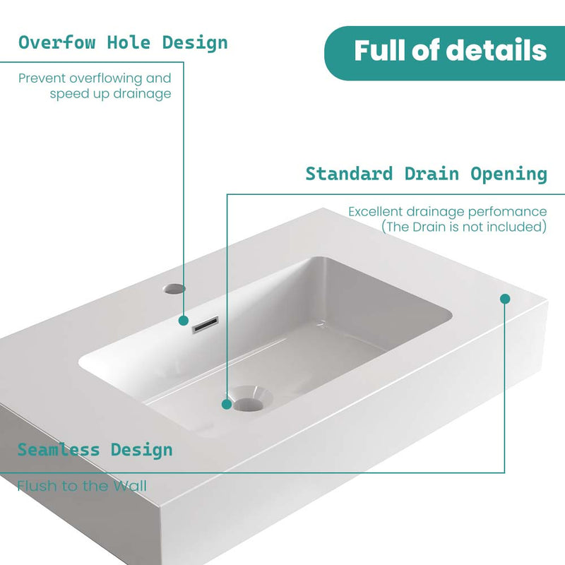 Integrated Solid Surface Basin, 30-Inch, Glossy White, photo 7 of 10