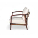 Outdoor Lounge Chair With Woven Backrest, Solid Wood Frame, Comfortable Cushions