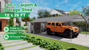 12x25 FT Galvanized Steel Carport with Shelter and Shed