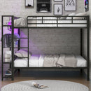 Bunk Bed With Storage Shelves, Clothes Hooks, LED Light by HouseOfZazla