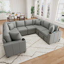 Modern U-Shaped Sectional Sofa Convertible Pull-Out Sofa Bed With USB Ports And Cup Holders by Unique Piece Furniture