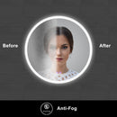 32 x 32 Inch Round Frameless LED Illuminated Bathroom Mirror, Touch Button Defogger, Metal, Silver
