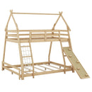 Twin Over Queen House Bunk Bed With Climbing Nets And Climbing Ramp by HouseOfZazla