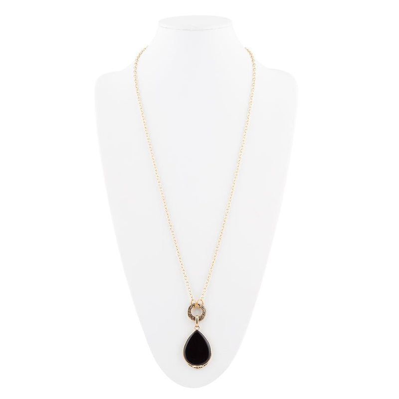 Abby Black Onyx Golden Bronze Drop Necklace