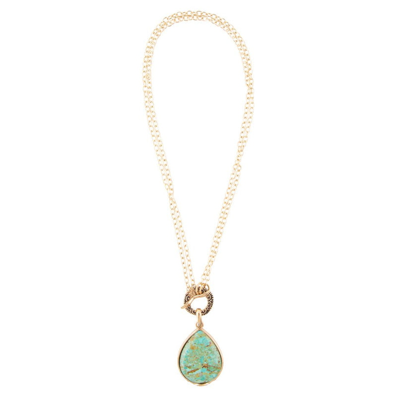 Abby Blue Turquoise and Golden Bronze Pendant Necklace