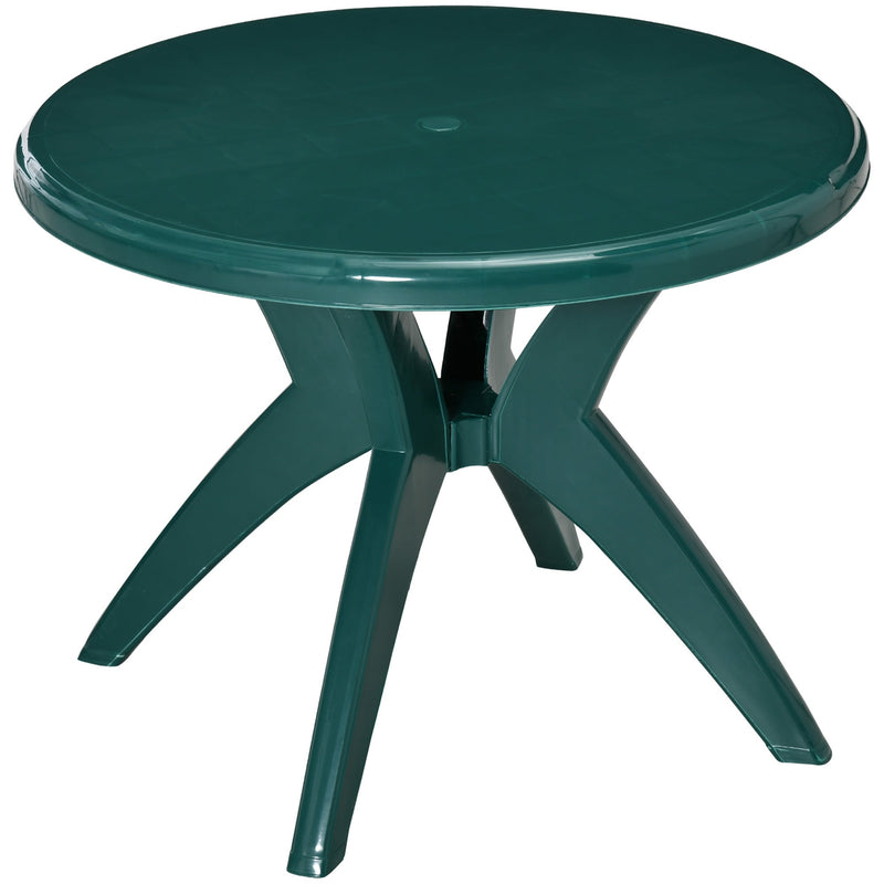 36.25" Dia Round Plastic Patio Table with Umbrella Hole, Outdoor Bistro Dining Table, for Bar, Garden, Backyard, Poolside, Yard, Green