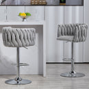 360 Degree Swivel Bar Stools Adjustable Counter Height Bar Chairs With Woven Back & Footrest, Silver Chromed Bar Stools For Kitchen Island (Set of 2) - Gray by HouseOfZazla