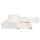 L Shaped Platform Bed With Trundle And Drawers Linked With Built In Desk by HouseOfZazla