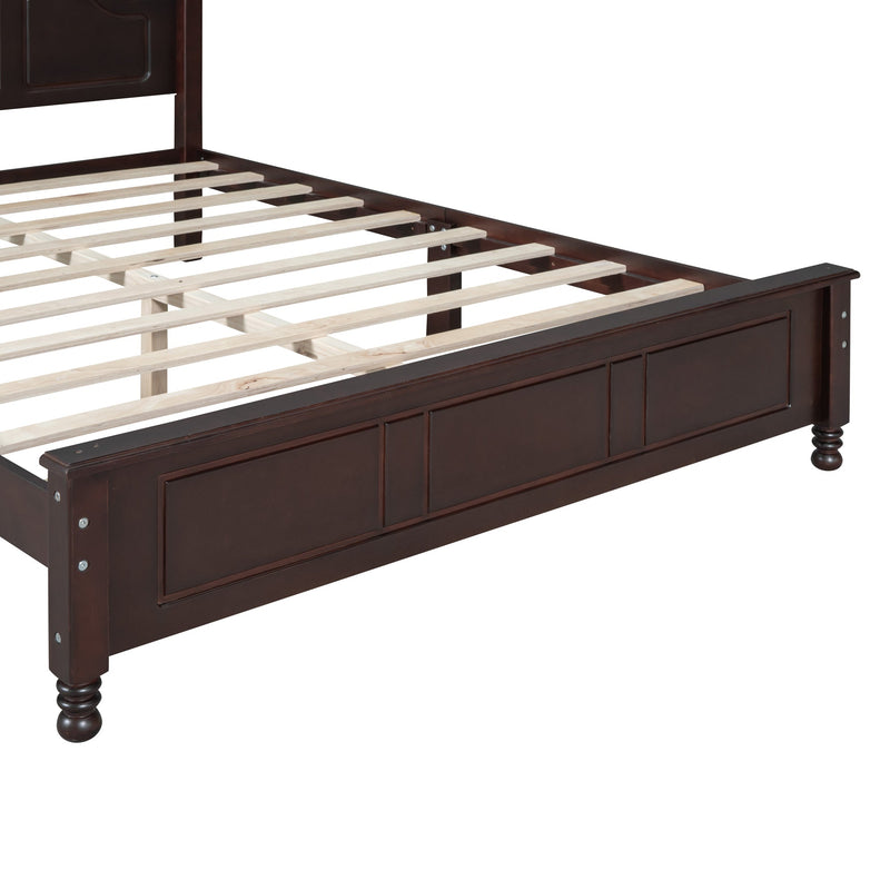 3-Pieces Bedroom Sets,Queen Size Wood Platform Bed and Two Nightstands-Dark Walnut