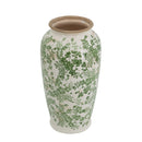 7.7x7.7x14.6' White Ceramic Flower Vase with Green Floral Pattern by HouseOfZazla