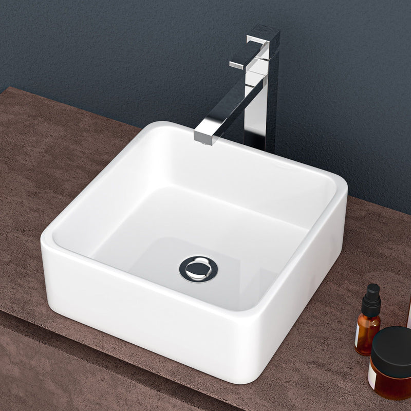 Elegant European Style Ceramic Square Vessel Bathroom Sink - White, photo 5 of 8