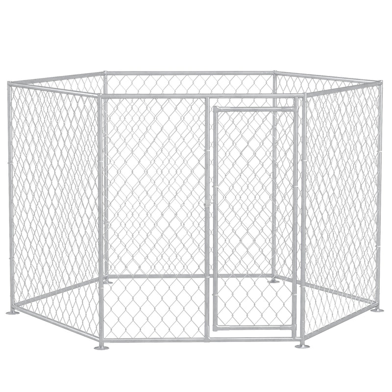 9.2' x 8' x 5.6' Dog Kennel, Outdoor Dog Run with Lockable Door for Medium and Large-Sized Dogs, Silver