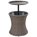 5 Pieces Outdoor Patio Furniture Set with Pet House Cool Bar and Retractable Side Tray, Rattan Wicker Patio Swivel Rocking Chairs Set of 2 with Ottomans for Backyard, Porch, Balcony, Beige