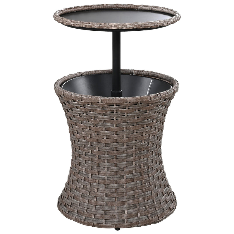 5 Pieces Outdoor Patio Furniture Set with Pet House Cool Bar and Retractable Side Tray, Rattan Wicker Patio Swivel Rocking Chairs Set of 2 with Ottomans for Backyard, Porch, Balcony, Beige