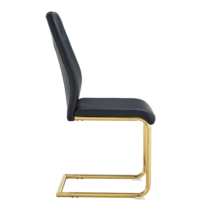 Modern dining chairs with faux leather padded seats, dining room chairs, gold metal leg upholstered chairs, suitable for kitchens, living rooms, bedrooms, and offices, set of 6 (black+PU leather)