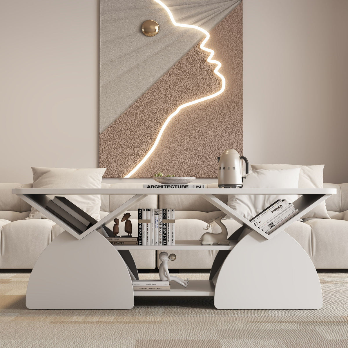 Geometric Engineered Coffee Table with Rounded Corners and Open Shelves, photo 8 of 12