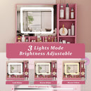 Vanity Desk With LED Mirror Lights And Power Outlet Charging Station, 3 Drawers, 7 Shelves, Storage Stool - Pink by HouseOfZazla