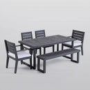 Outdoor 6 Seater Dining Set With Bench - Dark Gray / Light Gray by HouseOfZazla