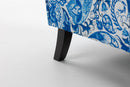 Upholstered Accent Chair with Blue and White Porcelain Print Linen Fabric