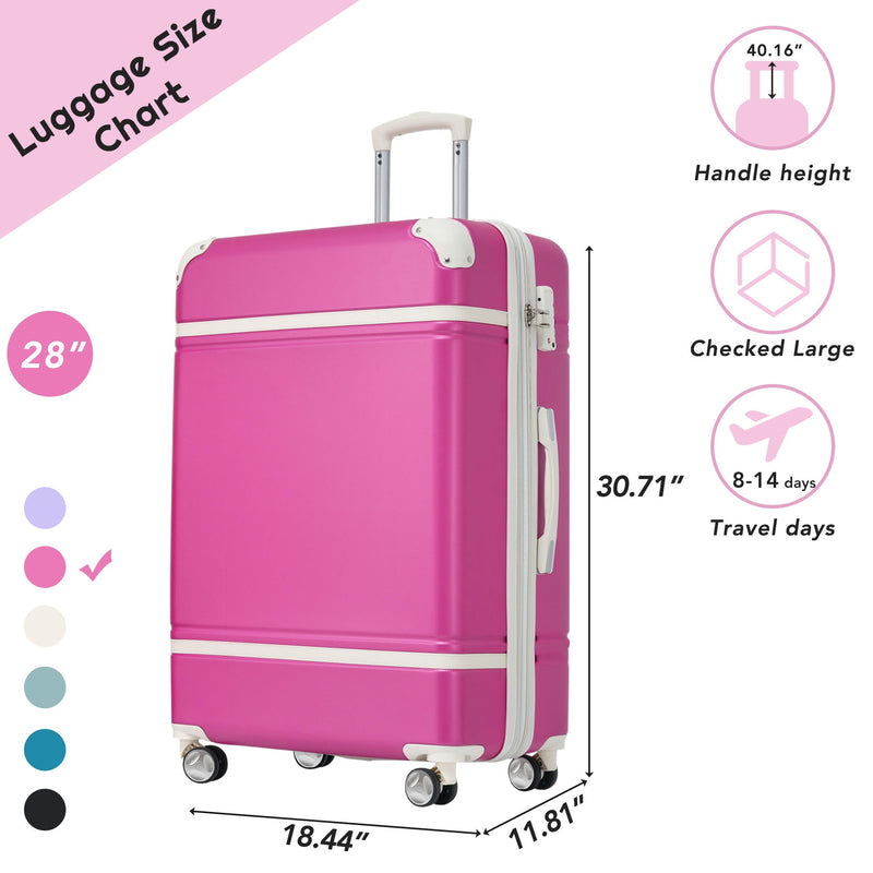 28 IN Luggage 1 Piece with TSA lock, Expandable Lightweight Suitcase Spinner Wheels, Vintage Luggage,Pink
