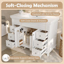 Bathroom Vanity Cabinet Only, 6 Soft Close Drawers & Double Doors With 2 Tier Shelves - White