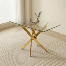 Rectangular Glass Dining Table with Gold-Plated Legs