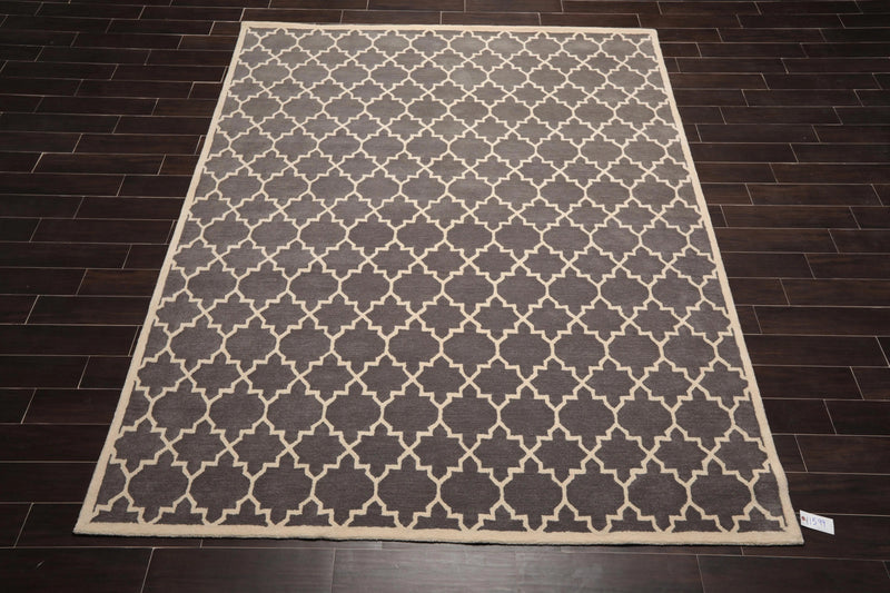 8 x 10 Handmade 100% Wool Traditional Oriental Area rug Modern Gray & Ivory