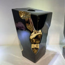 GobekUsa Golden Notch Ceramic Vase Geometric Square Design Home Decor Accessory