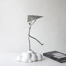 Resin Paper Airplane Cloud Figurine - Black Cartoon Abstract Modern Minimalist Style Home Decor