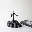 Resin Paper Airplane Cloud Figurine - Black Cartoon Abstract Modern Minimalist Style Home Decor