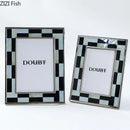GobekUsa Black White Plaid Metal Photo Frame Abstract Desktop Decoration Display Frames
