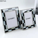 GobekUsa Black White Plaid Metal Photo Frame Abstract Desktop Decoration Display Frames