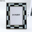 GobekUsa Black White Plaid Metal Photo Frame Abstract Desktop Decoration Display Frames