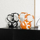 GobekUsa Geometric Striped Vase with Abstract Handle for Home Decoration