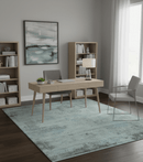 Abstract Blue And Gray  8x10 Hand Knotted Bamboo Silk Area Rug