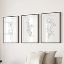 Modern Botanical Line Art Decor. 3 Piece Floral Print Set by Wall Art Set