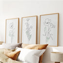 Modern Botanical Line Art Decor. 3 Piece Floral Print Set by Wall Art Set