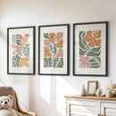 Abstract Botanical Set of 3 Prints. Retro Flower Gallery Art by Wall Art Set
