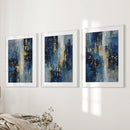 Navy Blue and Gold Triptych. Sparkle Oil Painting Prints by Wall Art Set