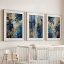 Elegant Navy and Gold Art Set of 3. Contemporary Abstract Prints by Wall Art Set