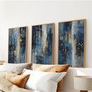 Navy Blue and Gold Triptych. Sparkle Oil Painting Prints by Wall Art Set