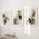Neutral Abstract Wall Art Set of 3. Beige, Gray, Gold Prints by Wall Art Set